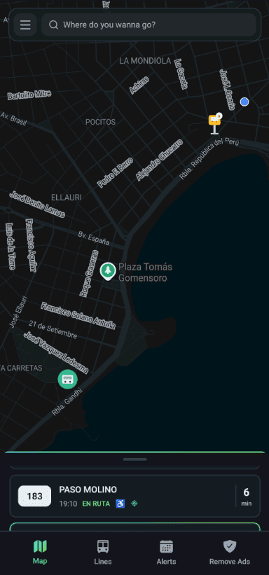 Pantalla de detalle de una parada